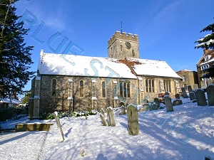 st mary's church in snow